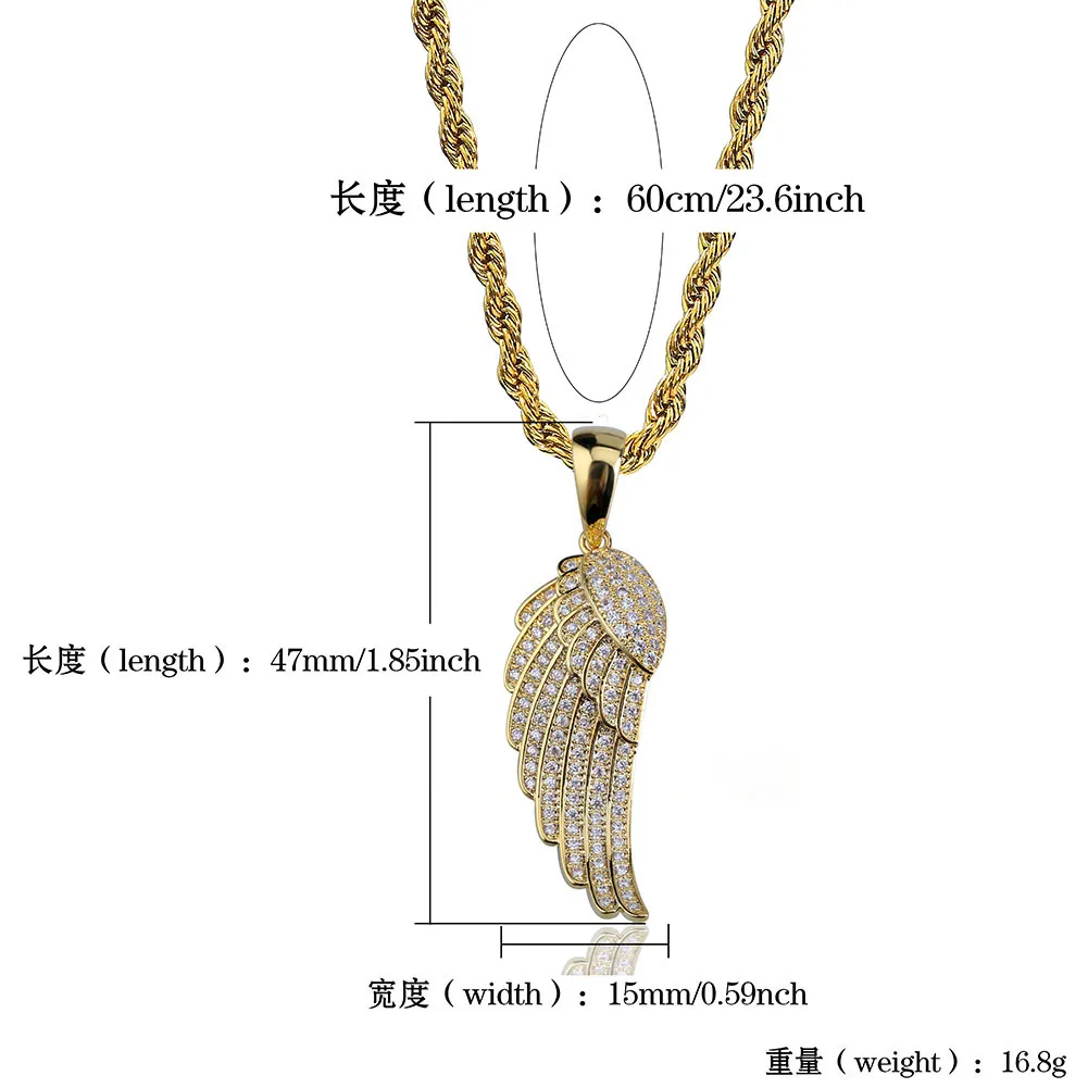 Fashion Women Jewelry Angel Wings Pendant Necklace Gold Silver Color Plated Iced Out Full CZ Stone Gift Idea290G