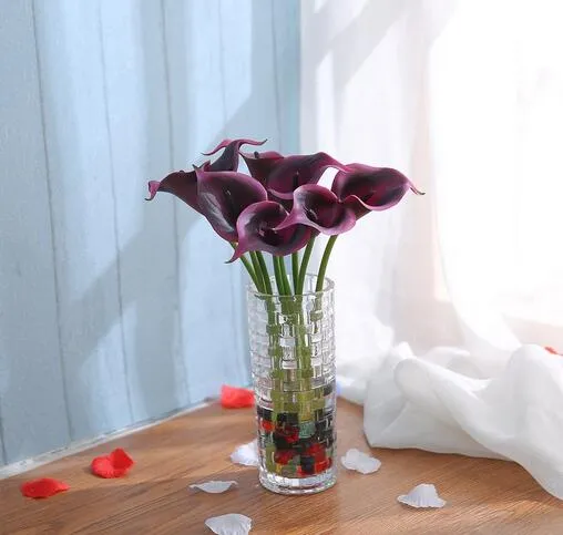 lot calla nullo scuro viola da sposa bouquet testa lateex reali touch fiore bouquet pacchetto di 118186703