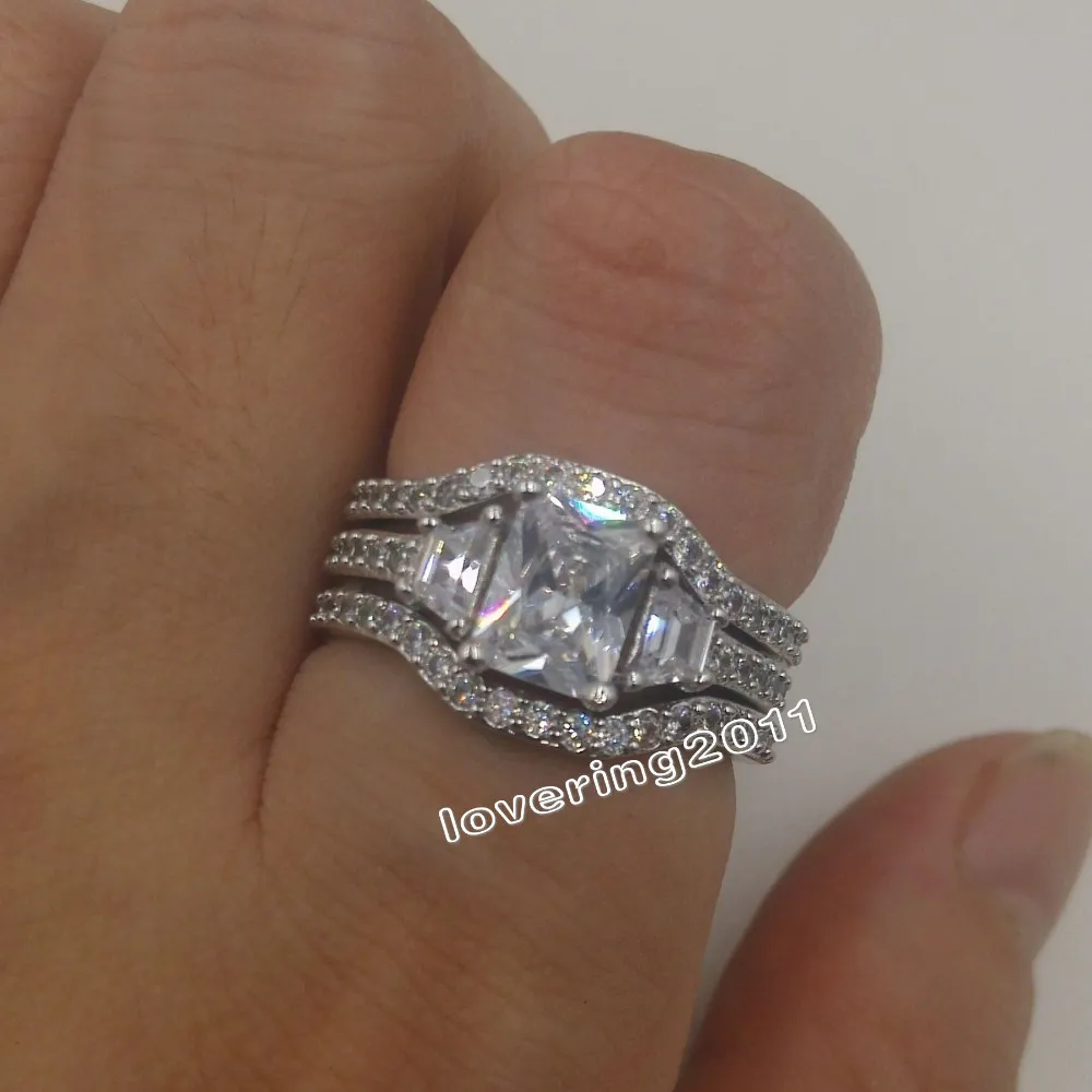 Choucong Princess Cut 5ct Diamond 10KT Białe złoto wypełnione 3-w-1 Zestaw obrączki zaręczynowy Rozmiar 5-11 Prezent283U