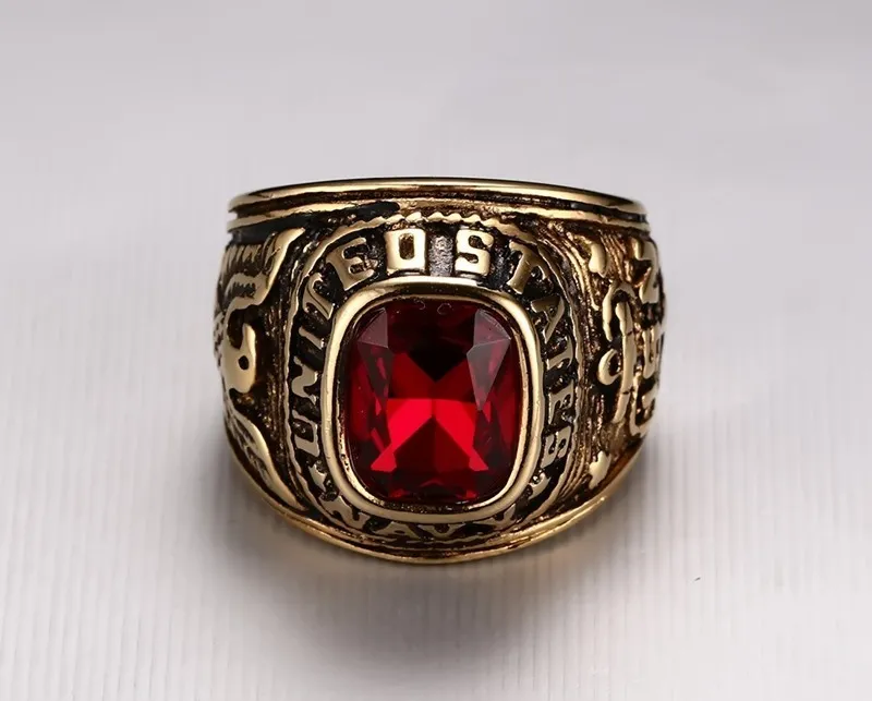 United States Navy Rings Marine Corps USMC rostfritt stål Guldpläterad svartgrön röd CZ-sten USA-storlek 8-11223C