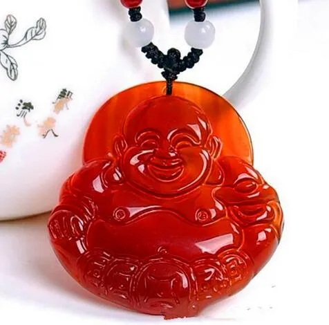 Agate de glace naturelle brésil agate rouge pendentif bouddha riant jade bouddha maitreya pendentif bijoux pour femme