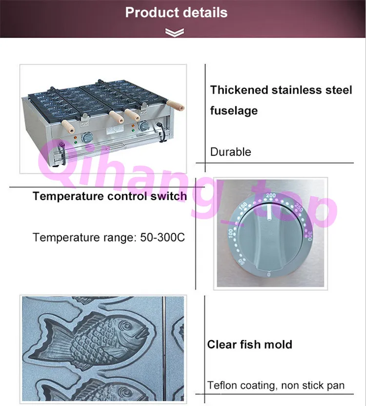 Gıda İşleme Elektrikli Tayland'da Japon Taiyaki Makinesi/ 110V 220V Ticari Balık Taiyaki Makineler Makineleri Yapışmaz