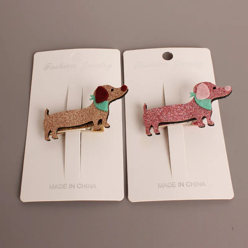 New Lucky Hairpins Glitter Felt Animals Khaki Pink Lovely Dog Girls Hair Bows Kids Hair Clip Prince Barrettes7320254