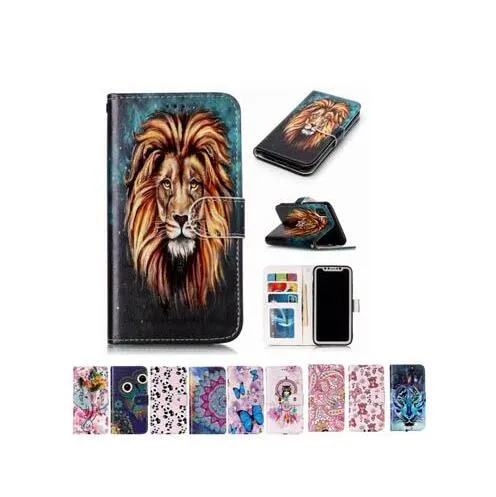 Lion Tiger Fleur Portefeuille Flip Card Slot PU Étui En Cuir pour iphone X XS Max 8 7 6 6S Plus Samsung S6 S7 S8 S9 Plus A3 A5 A7 J3 J5 J7 2017