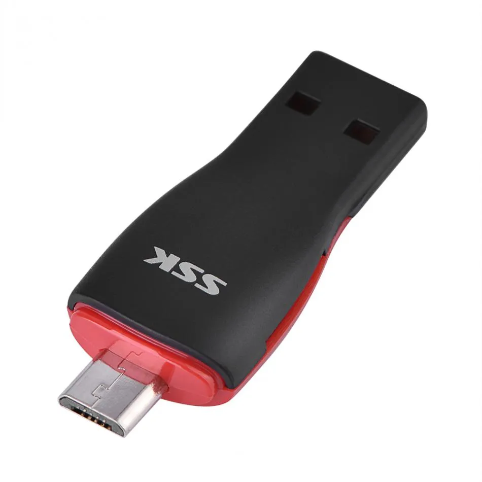 Lector de tarjetas multifunción SSK SCRS600 de alta velocidad necesita compatibilidad con Android OTG USB 2,0 + lector de tarjetas Micro USB TF/Micro SD con cordón