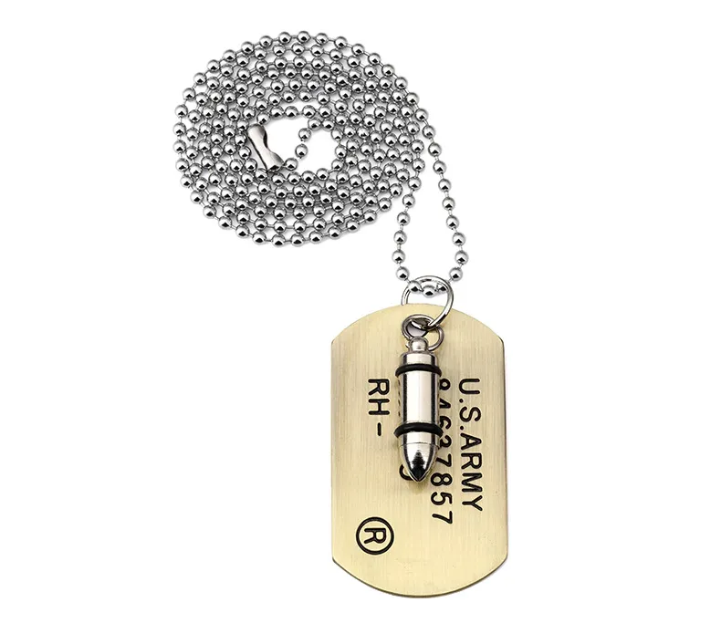 Kogel dog tag hanger ketting vrouwen mannen punk rock hip hop kettingen roestvrij staal cool militaire kaart sieraden voor mannen geschenken