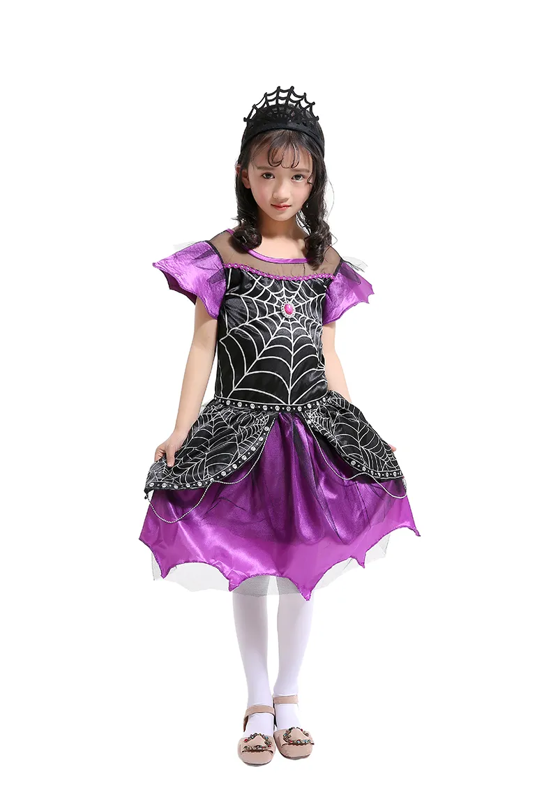 Dzień dziecięcy Piękny Pająk Królowej Dress Up Kostium Dziewczyny Suknie Z Pałąkiem Princess Dress Garnitury Masquerade Cosplay Halloween Kostium