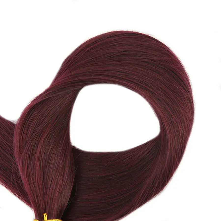 ELIBESS HAIR-Red Wine Color # 99J 0.8g / strand 200strands 스트레이트 웨이브 나노 링 인간 헤어 익스텐션