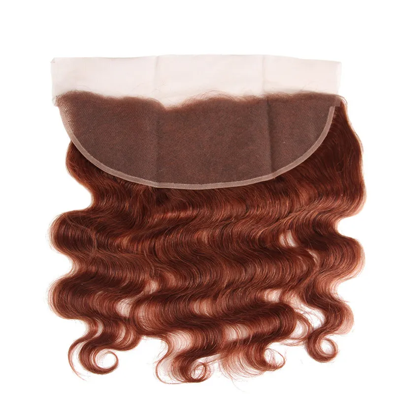 Virgin brasileira escuro Auburn Cabelo Humano Ofertas Bundle com Full Frontal onda do corpo # 33 Copper Red Weave Pacotes com 13x4 Lace frontal Encerramento