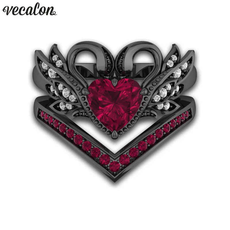 Vecalon cygne forme amoureux bague or noir rempli rouge 5A Zircon Cz fiançailles alliance bagues pour femmes livraison directe bijoux