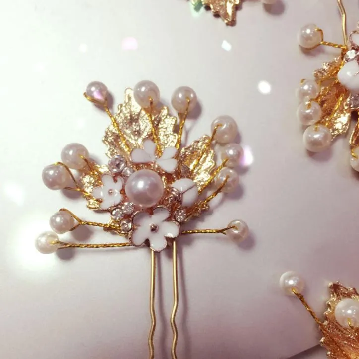 Das Brauthochzeitskleid Perle Blattgold Haarnadel Kopfschmuck Kopfschmuck Blume Haarnadel Zubehör