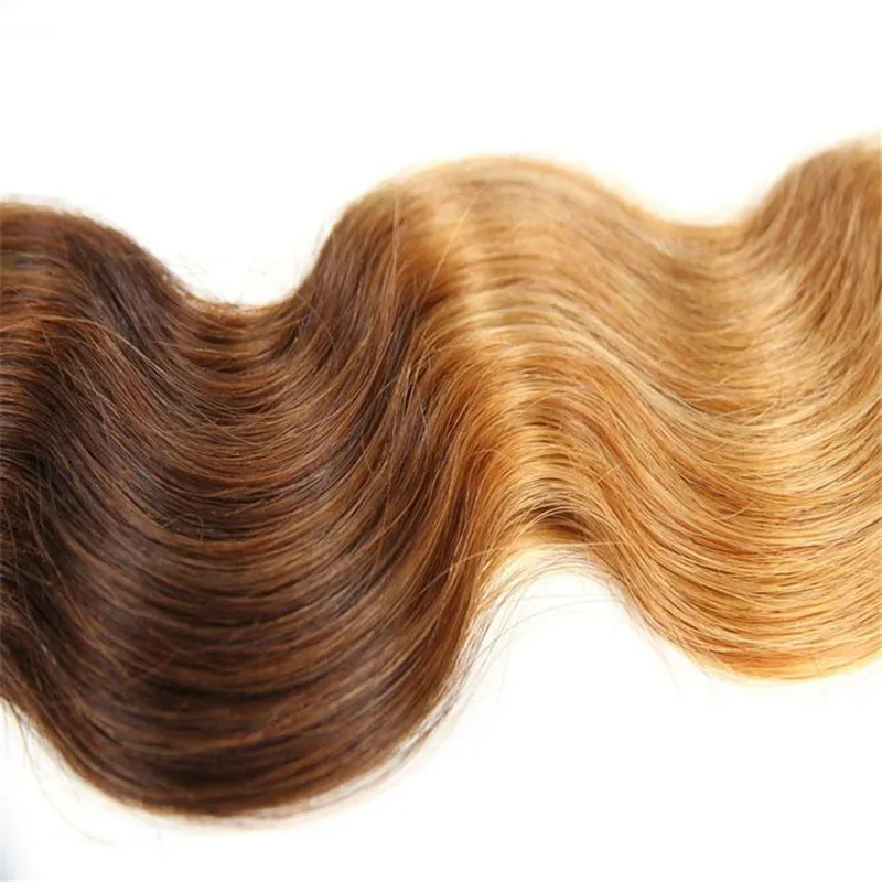 Honey Blonde Virgin Hair Weaves z koronki Frontal 1B 4 27 Brązowy Blondynka Ciało Fala Ombre Ludzkie Włosy Splatki z koronki Frontal Zamknięcie