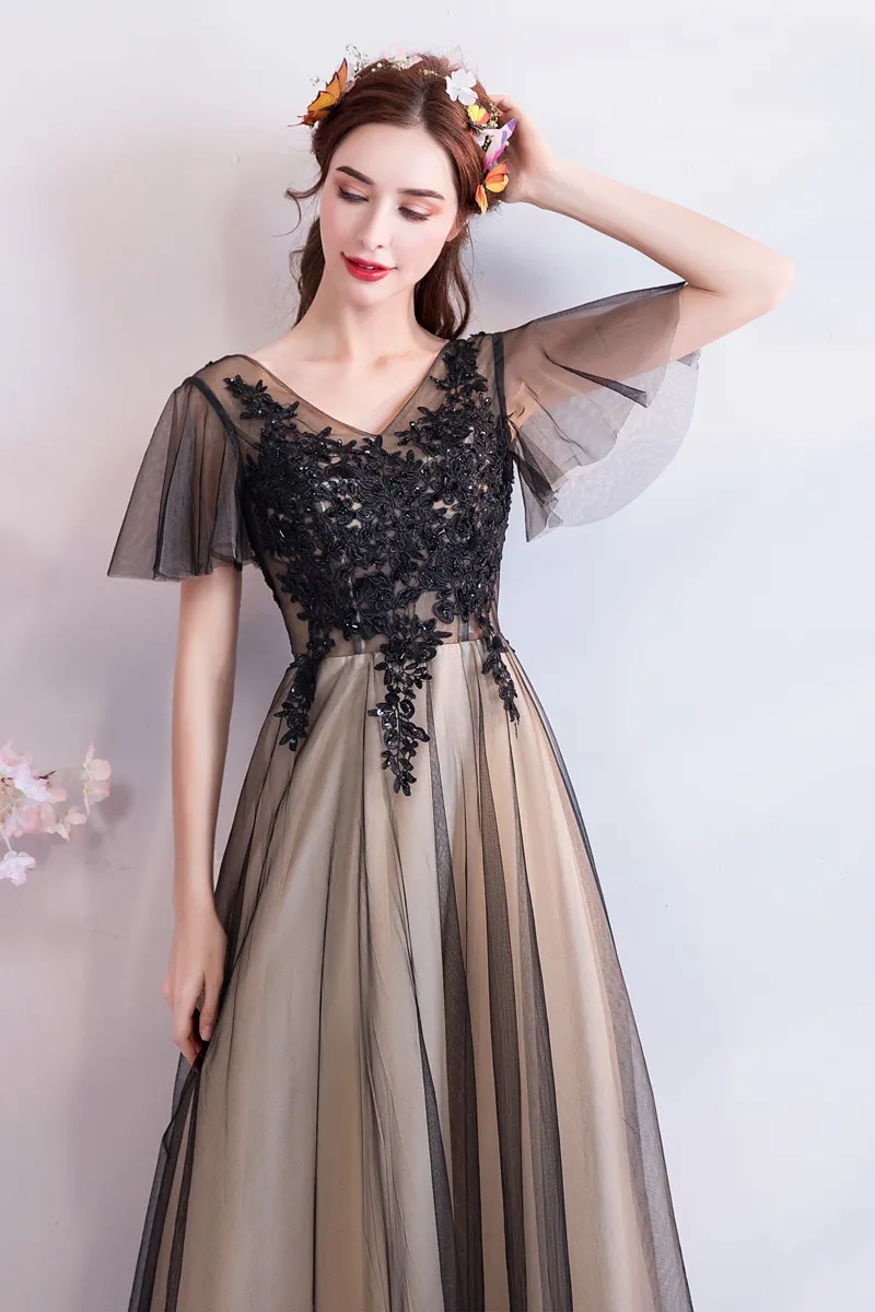 Винтажные выпускные платья 2020 Applique кружевные пухлые рукава с бисером вечерние платья