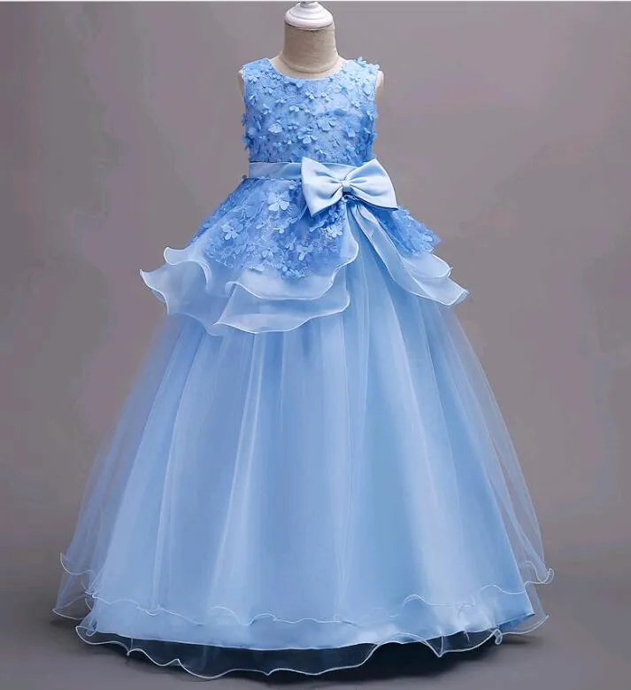 Crianças Trajes Estilo Longo Lace Flower Girls Vestidos Camadas Coreano Desgaste Do Partido para 5-16 anos de idade as crianças