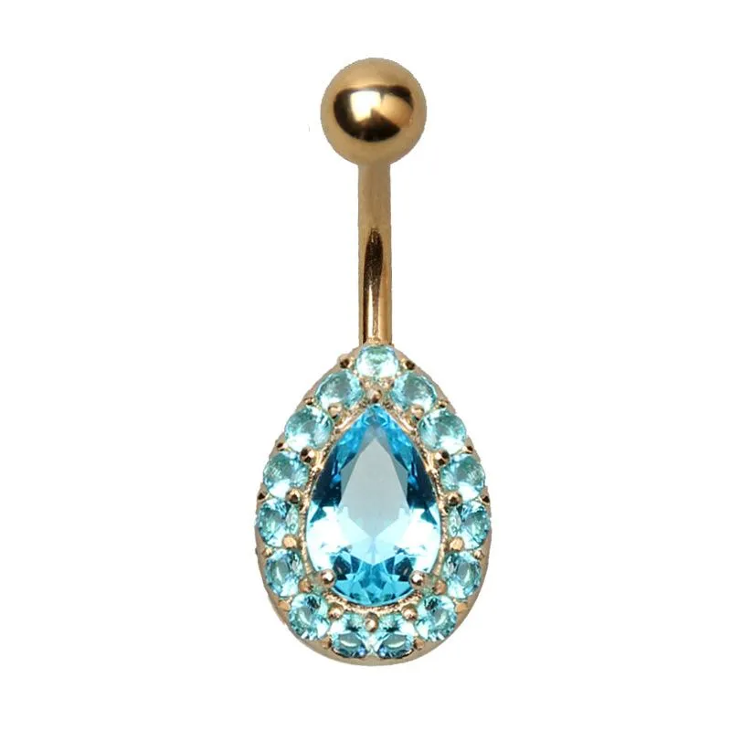 Water Drop Crystal Bar Belly Ring Gold Body Piercing Button Navel Two Heart body pierce jewelry