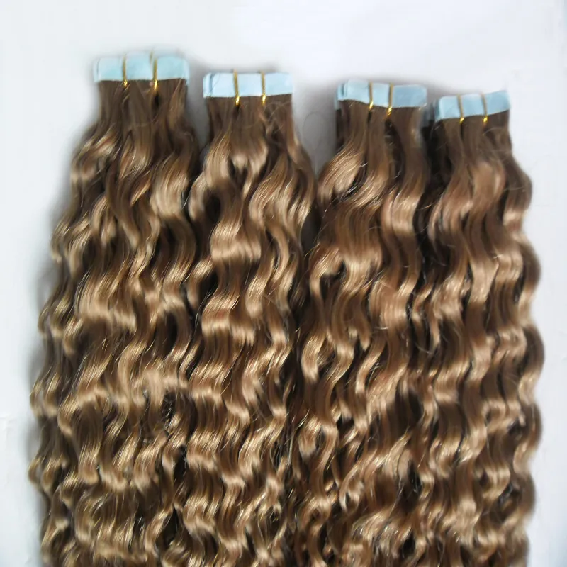 200g Cinta en extensiones de cabello humano Cinta humana en rizado rizado Cinta brasileña doble en extensiones de cabello 100% Cabello humano Remy