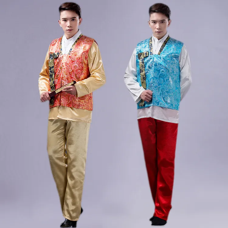 Mężczyźni Koreańscy tradycyjne Hanbok Court Ethnic Male Oriental Stage Costume Mężczyźni Korea Hanbok Odzież azjatycka starożytne ubrania 216G