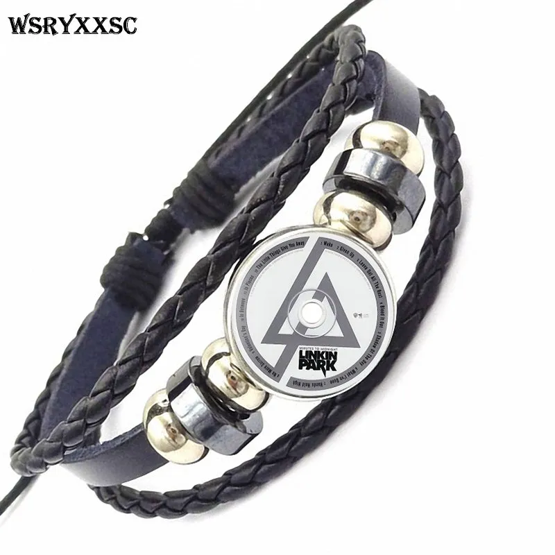 Vintage Cabochon colar de colarinho preto pulseira de couro para mulheres casamento americano linkin park logo1820353