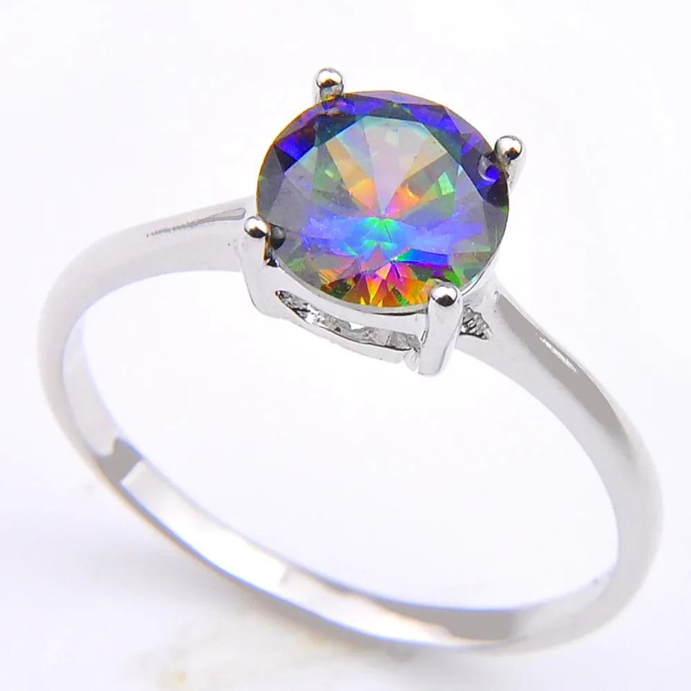 Luckyshine 10 Pieces Lot Bright Round Multi-Color Mystic Topaz Gem 925 Sterling Silver Rings For Women Men Cz Rings Hot