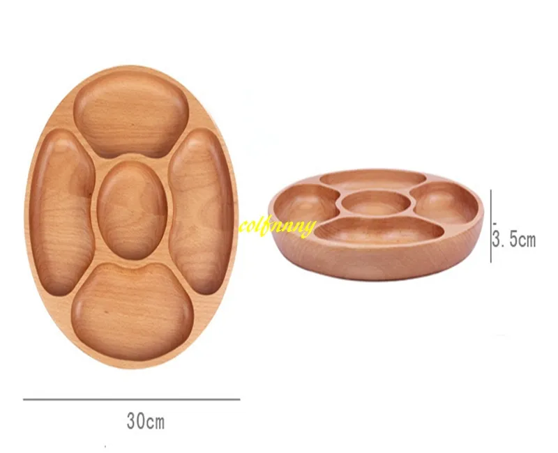 1 Uds plato de madera para aperitivos 5 celosías plato de postre de fruta familiar plato de madera de granos bandeja de servicio de fiesta en casa