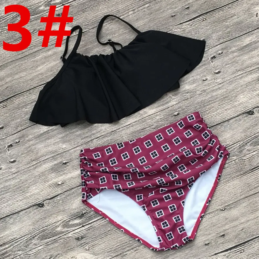 Bikini taille haute 2018 Maillots de bain à volants Femmes Maillot de bain deux pièces Maillots de bain rayés Crop Top Biquini Push Up Swim Beach Wear