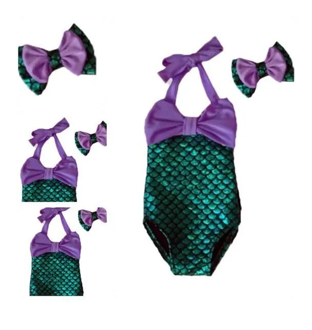 Baby Girls Bowtie Mermaid One-Piece Baddräkt Princess Badkläder Barnens Baddräkt Kids Toddler Bikini 2 st Suit 3 Färger