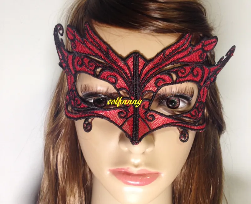 20st / parti mjukt röd sexig spetsmask för kvinnor dam kostym fest ögonmaskar maskerad halloween halv ansikte karnevalsmask