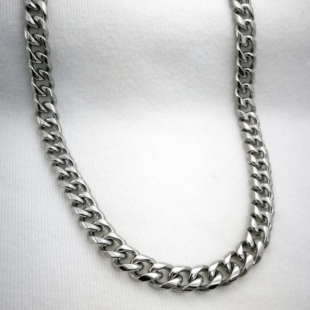 الفضة لهجة الفولاذ المقاوم للصدأ قلادة الرجال الصلبة الكوبي كبح سلسلة 24 "13 ملليمتر (N336)
