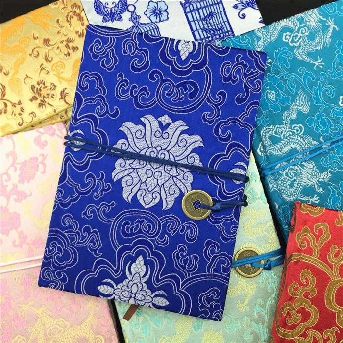 Large Joyous Coin Chinese Silk Notebook Gift Color Adult Diary Brocade Craft Vintage Business Hardcover Notepad Notebook 239a