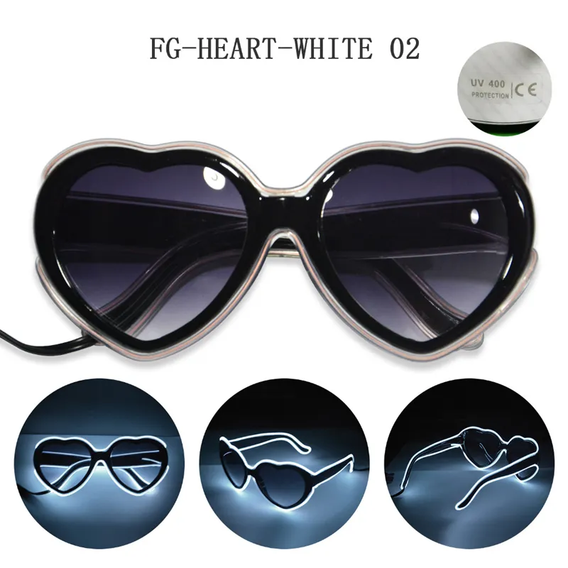 Lunettes légères en forme de cœur FG-HEART-PURPLE, fil el, ligne de lumière froide avec pilote 3V, pour boîte de nuit, maquillage de mariage, Cosplay