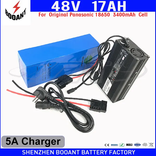 BOOANT US EU Free Customs Lithium 48V 1200W E-Bike Battery 48V 17Ah For Original Panasonic 18650 Cell With 5A Charger 30A BMS