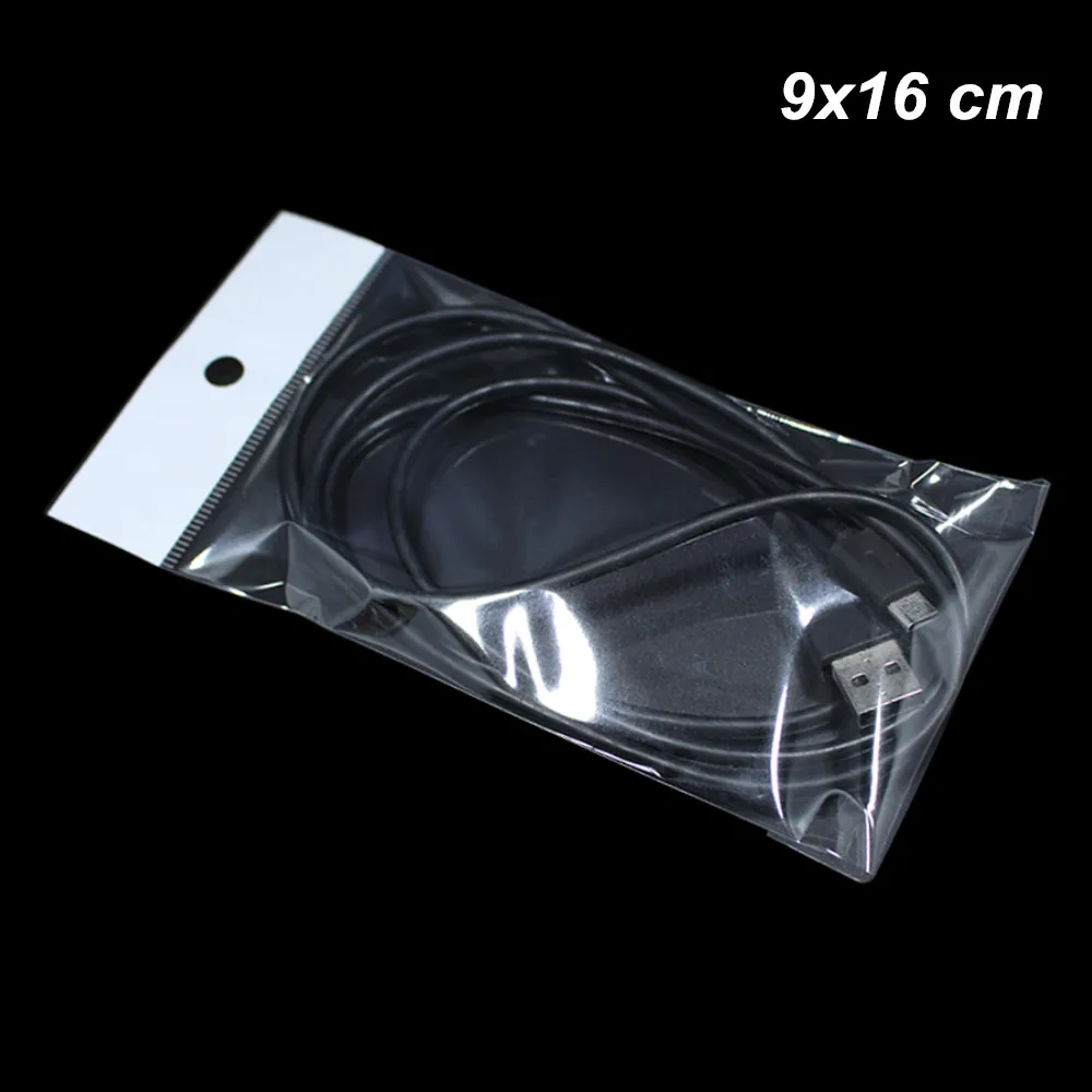 9x16 cm OPP POLY PLASTIC Duidelijke zelfklevende ornamenten sieraden pack pouches met hangende gat self sluitbare opslag poly tas voor elektronica