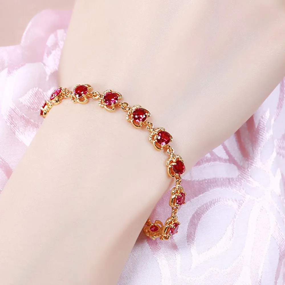Delicate Ruby Armband Mooie Dochter Meisjes Sieraden 18 K Geel Goud Gevulde Ronde Cut Crystal Mode Armband Mooie Gift