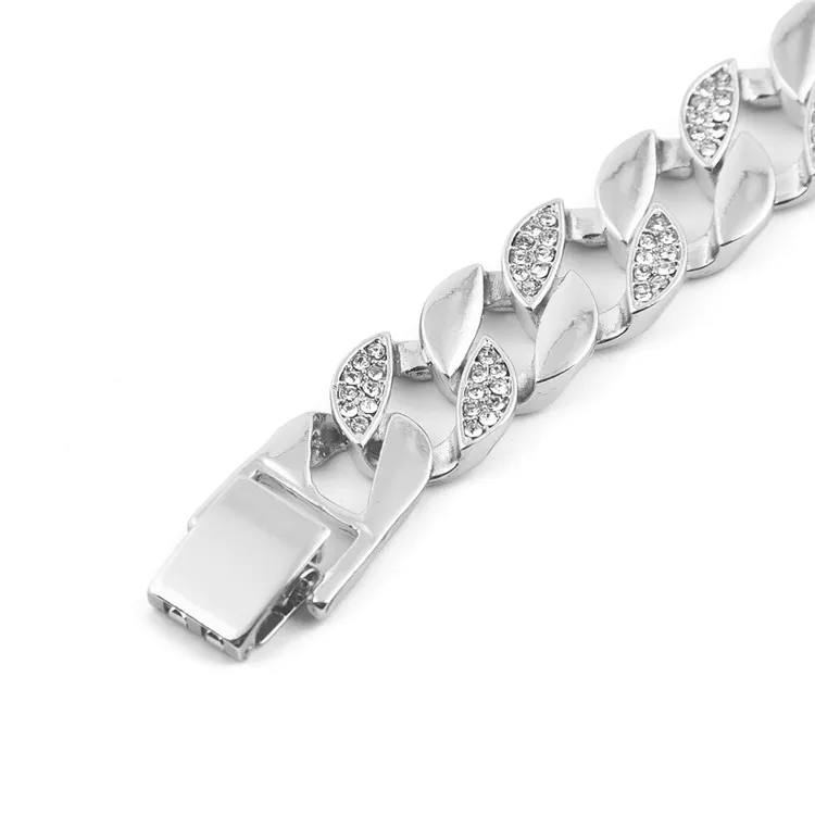 Miami Curb Cuban Link Mens Bracelet Chaîne En Acier Inoxydable Hip Hop Glacé Or-couleur 8 pouces * 1.5 cm