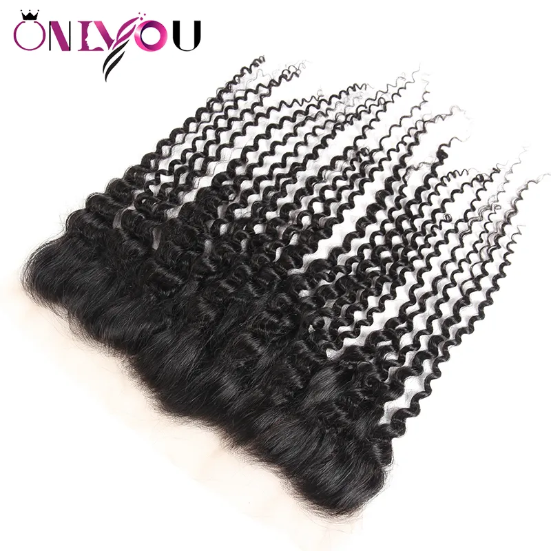 Mongoolse kinky krullend menselijk haar weven 4 bundels met 4x4 kanten sluiting en 13x4 kanten frontale bundels goedkope hair extensions wholesa4249591