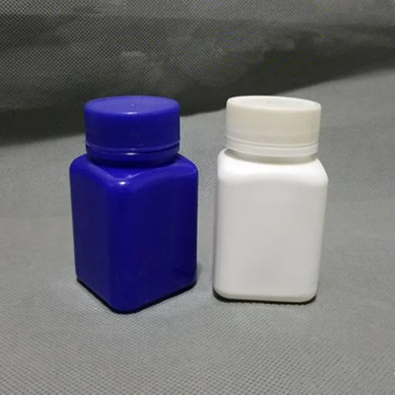 Bottiglie di plastica PE da 60 ml Vaso quadrato Bottiglia solida di polvere bianca Contenitori per imballaggio riutilizzabili Bottiglia di sottopacchetto F20173603