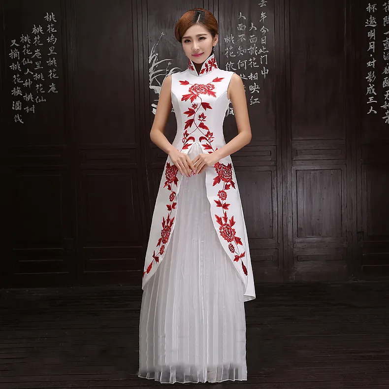 New Chinese Women traditional clothing improved Long robe modern cheongsam elegant qipao National style stand collar wedding party dress