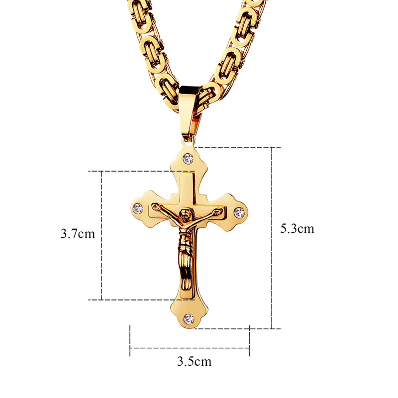 High quality Stainless steel Cross necklaces Multi-layer Christian Jesus Crucifix pendant Gold Biker Chain For Men's Hip-Hop Punk Jewelry