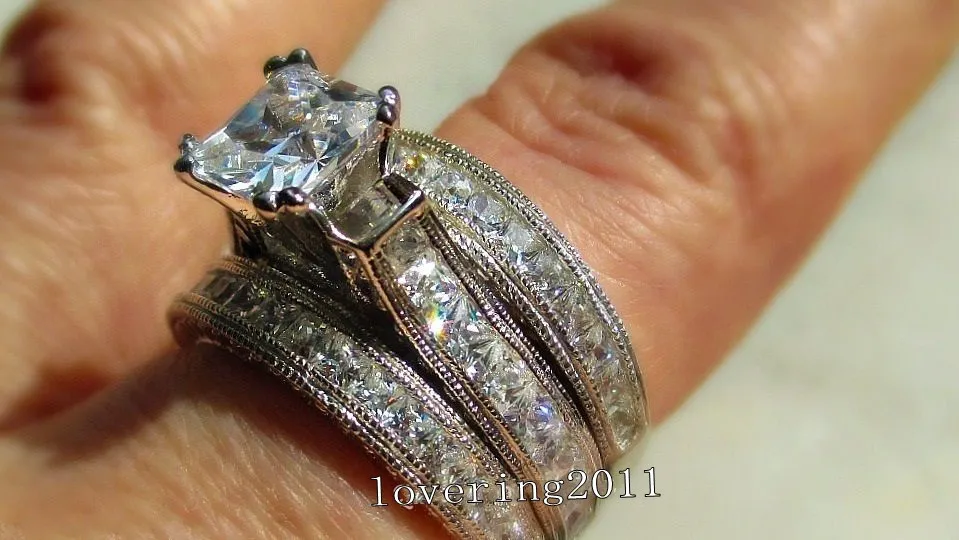 choucong Majestic Sensation Full Princess cut 8ct Diamond 10kt White gold filled Women Engagement Wedding Band Ring Set