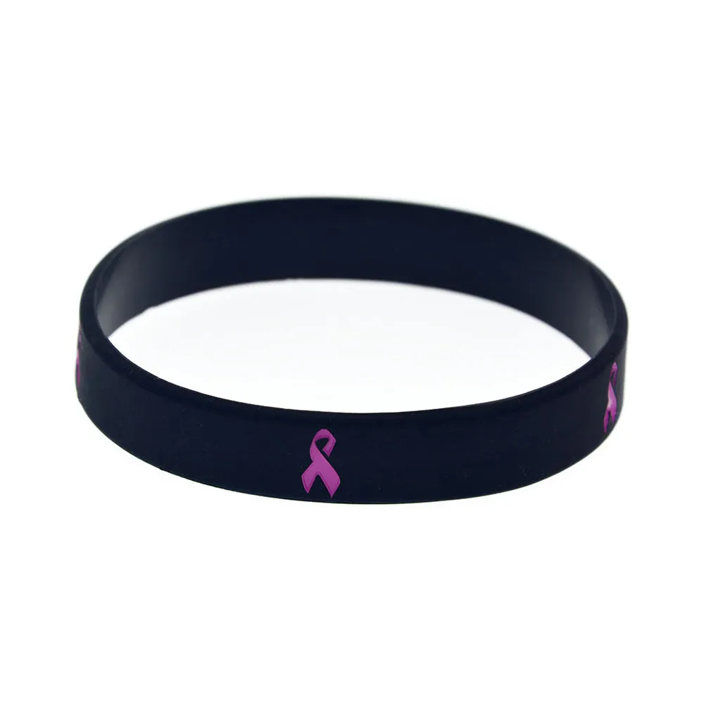 Cancer Ruban Logo Bracelet En Caoutchouc De Silicone Gravé et Rempli De Couleur Taille Adulte 3 Couleurs