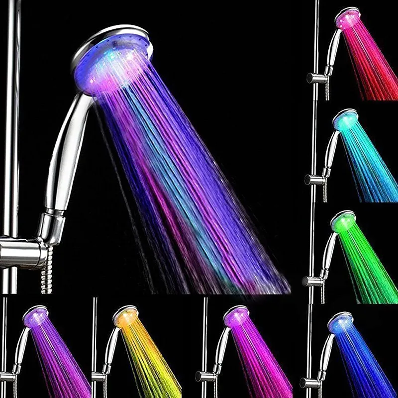 第9世界自動7色変更ハンドヘルド節水カラフルなLEDシャワーヘッドラウンドバスルームシャワーヘッド