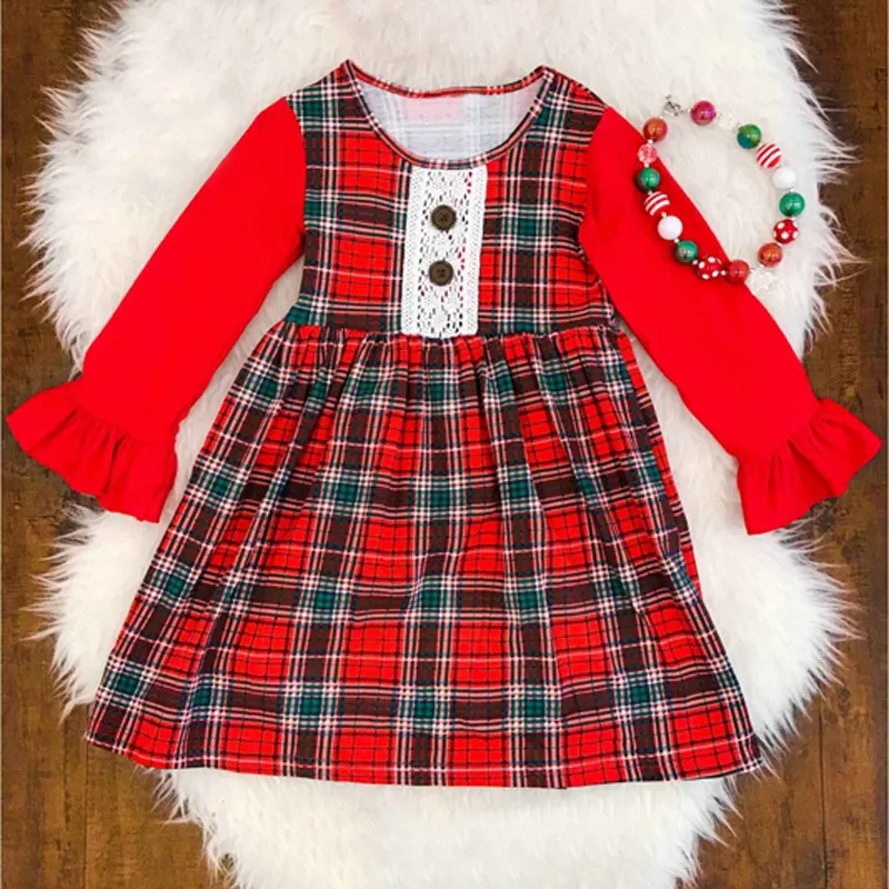 2018 New Baby Girls Scotland Plaids Dress Fashion Cute Flare Long Sleeve Dresses Kids Dress for 80-120CM