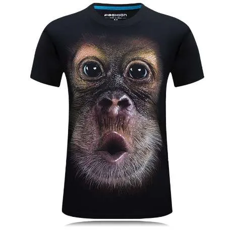 Yaz erkek Marka Giyim O-Boyun Kısa Kollu Hayvan T-Shirt Maymun / Aslan 3D Dijital Baskılı T Gömlek Homme Büyük Boy 5XL