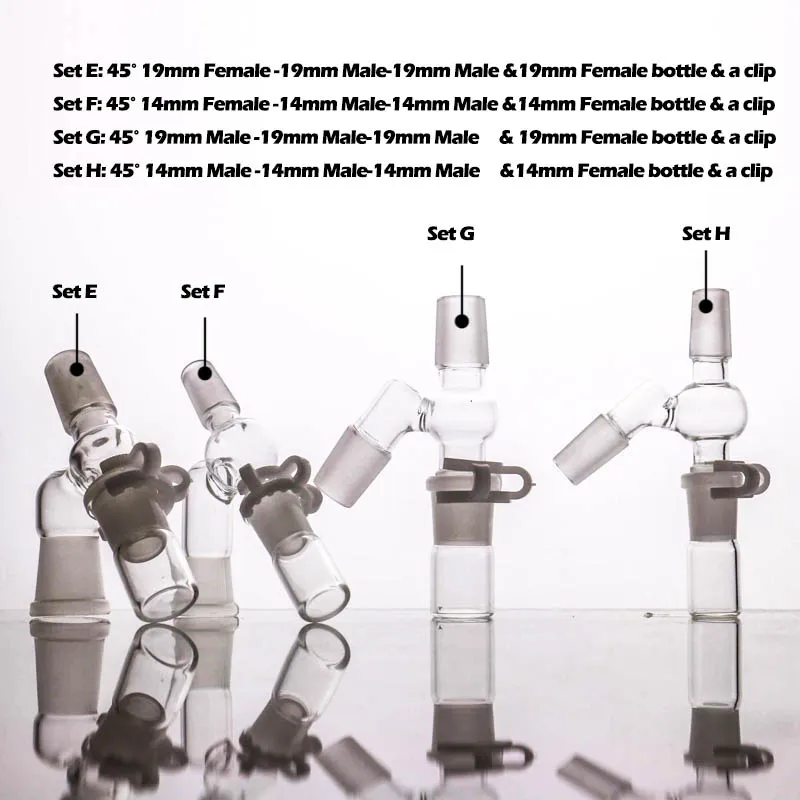 Ensemble de récupération de 45/90 degrés pour les produits de narguilé bong en verre ont 14 18 adaptateurs mâles et femelles Accessoires de conception portables complets