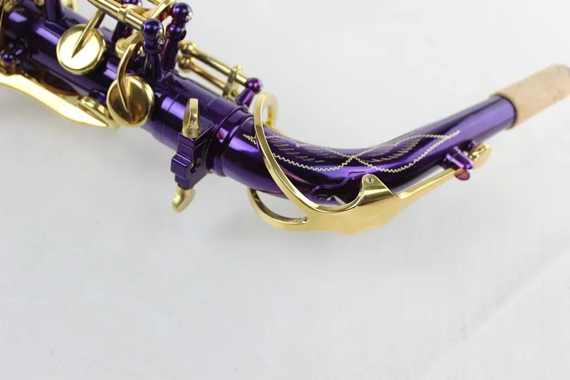 Märke Kvalitet Musikinstrument Margewate Alto Eb Saxofon E Plat Unique Purple Body Gold Lacquer Key Sax med munstycke