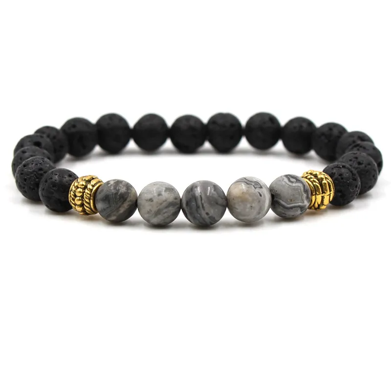 7 couleurs pierre de lave noire naturelle oeil de tigre perles turquoise bracelet élastique bracelet diffuseur d'huile essentielle bracelet de perles de roche volcanique