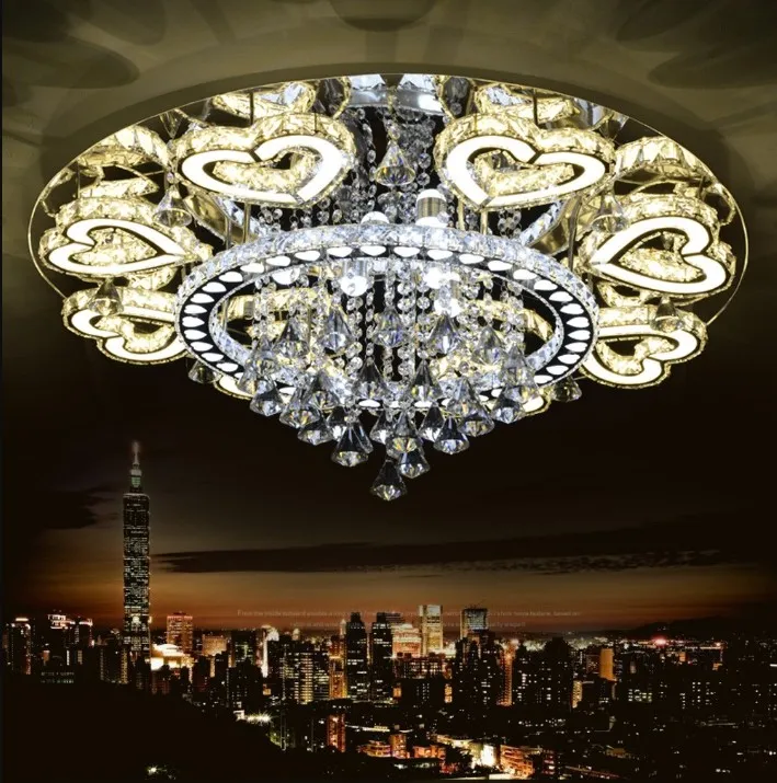 Free freight Modern simple and warm bedroom restaurant LED stainless steel crystal heart ceiling lamp LLFA