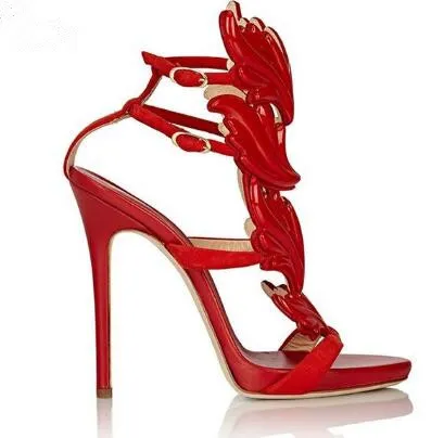 2018 verano tobillo hebilla correa mujeres bombas oro plata hojas tacones altos zapatos estilo romano recortes tacones finos zapatos de mujer