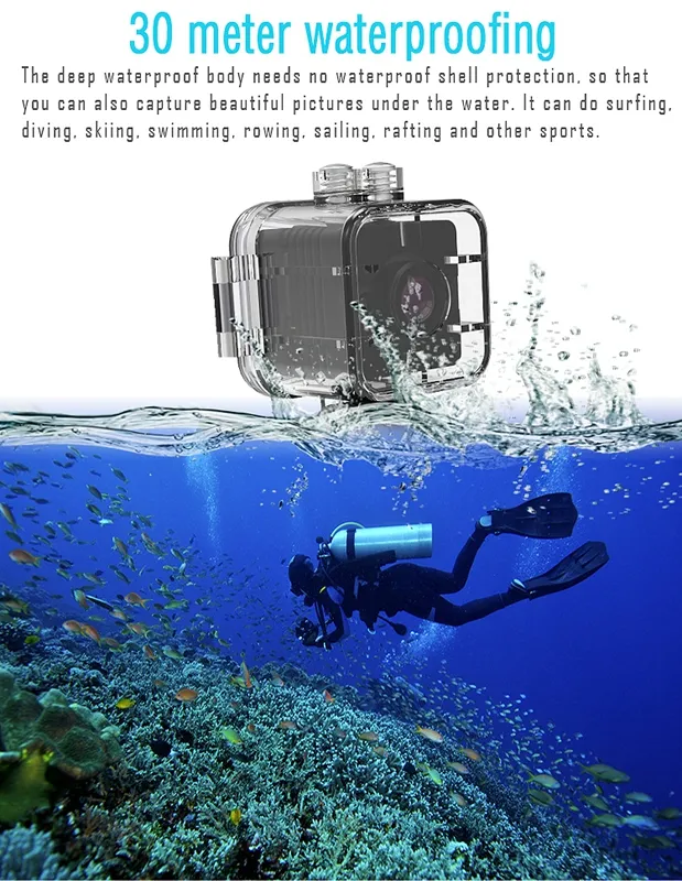 ماء 155 درجة عريض الزاوية عدسة HD 1080P مصغرة DV DVR SQ12 مصغرة كاميرا فيديو رياضية مع الكشف عن الرؤية الليلية بالأشعة تحت الحمراء