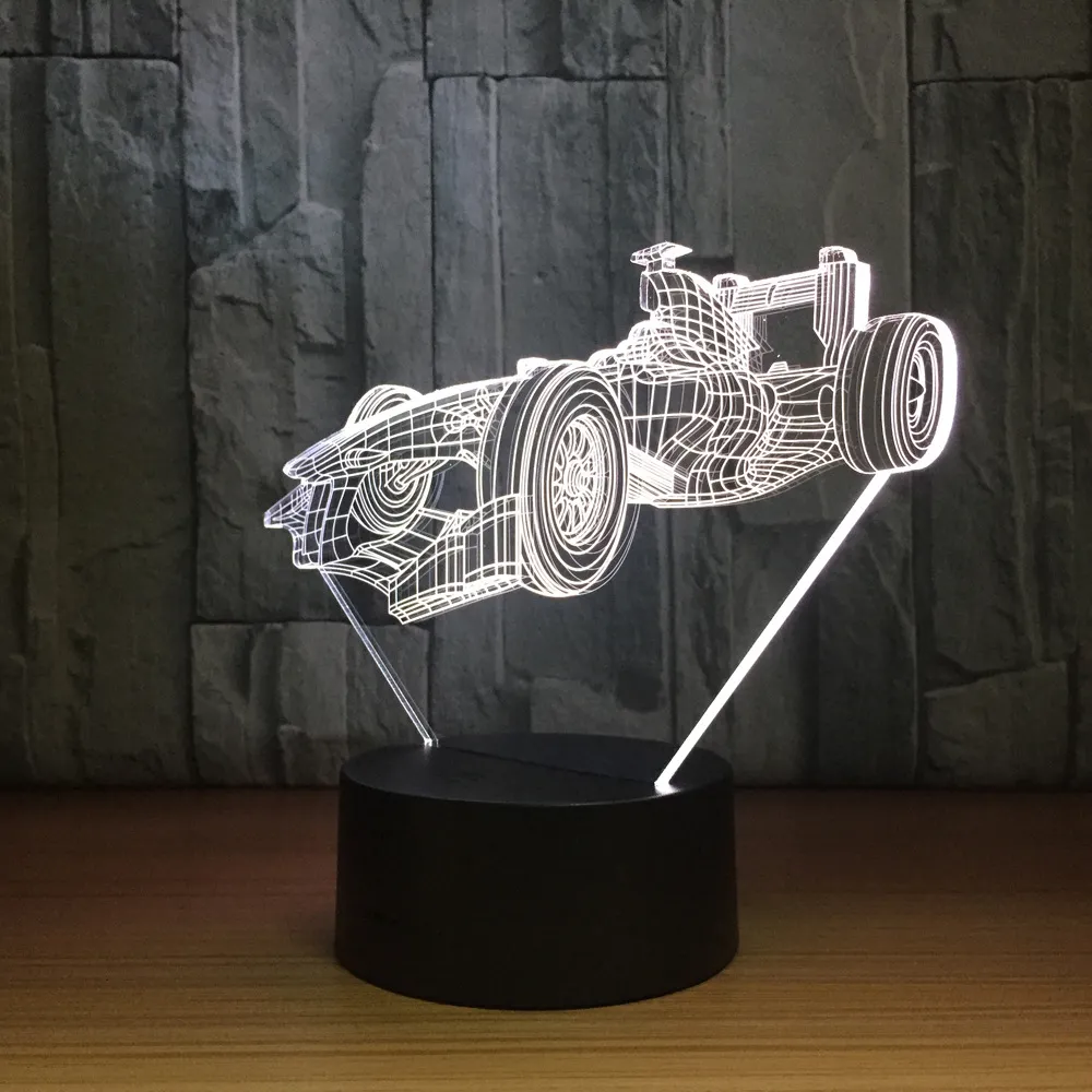 新しい3DライトF1レーシングカラフルなタッチランプアクリルLEDタッチLED USB LUMINARIA LED NIGHT LIGHT ROOM LAMP2683478